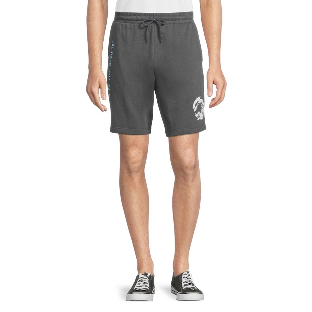 #Q Jurassic World Men’s Logo Graphic Jogger Fleece Shorts Gray Size Small